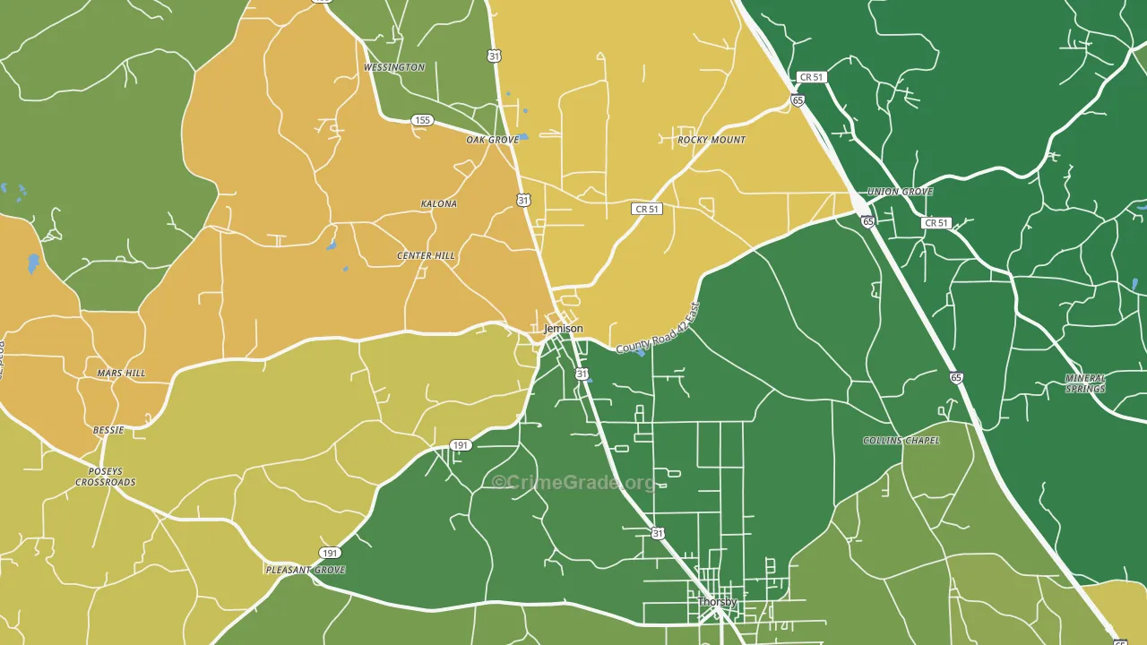 Jemison, AL Map of Theft Rates