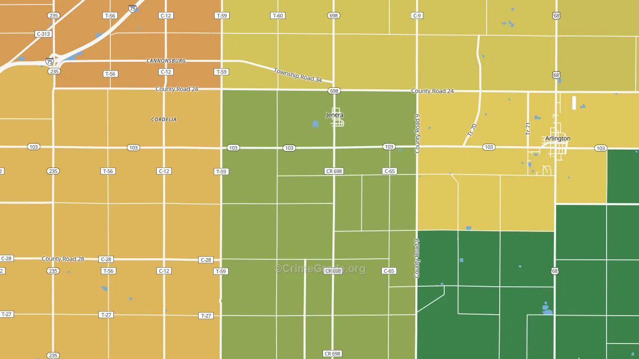 Jenera, OH Map of Theft Rates