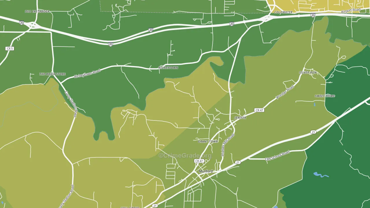 Jenifer, AL Map of Theft Rates