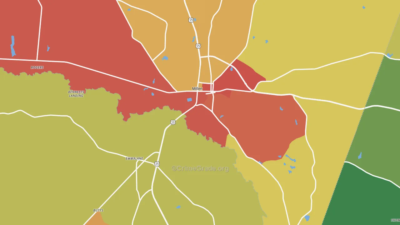 Jenkins County, GA Map of Theft Rates