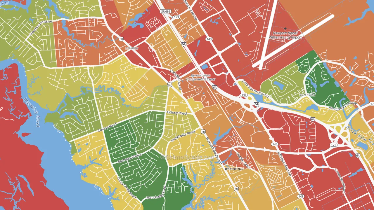 Jenkins, Newport News, VA Map of Theft Rates