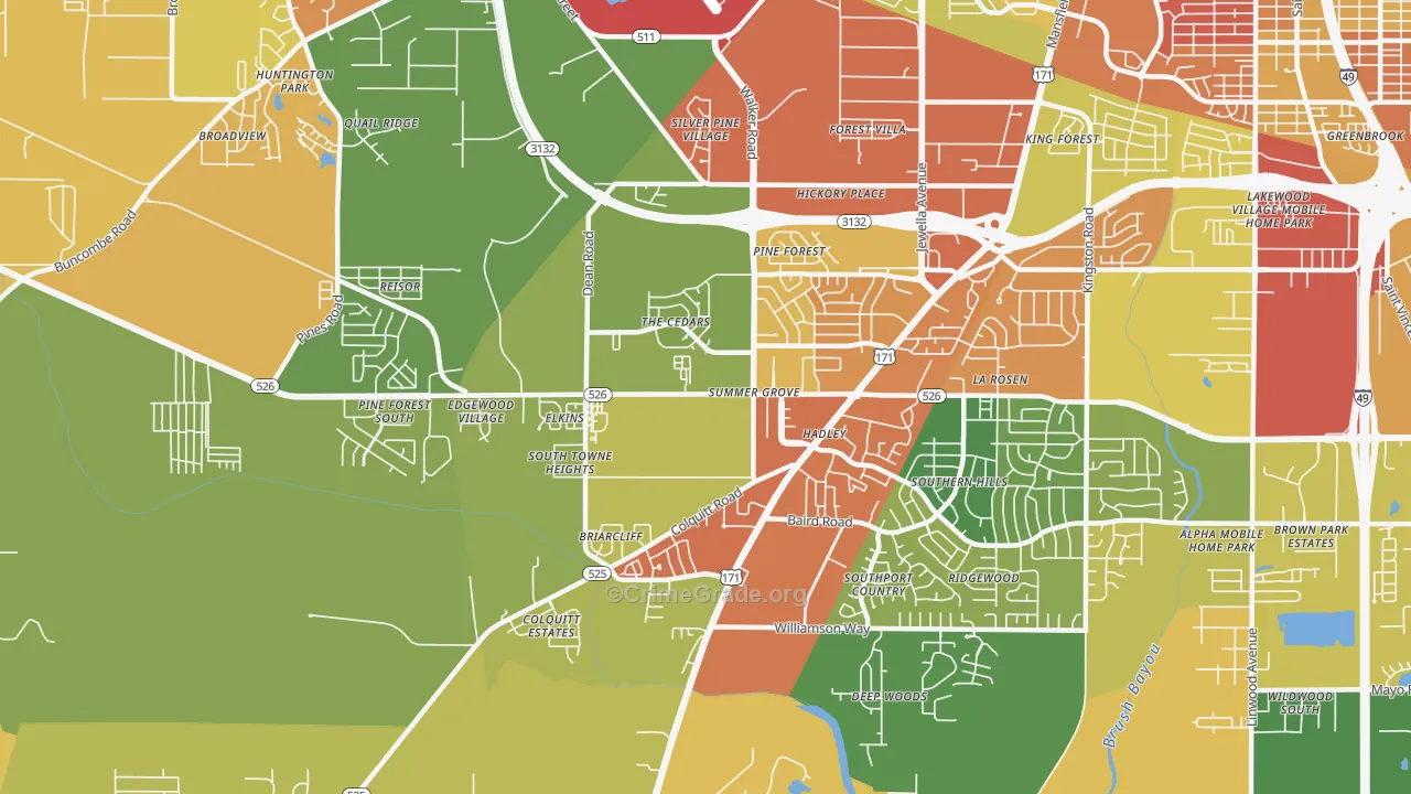 Jenkins-Pinecroft, Shreveport, LA Map of Theft Rates
