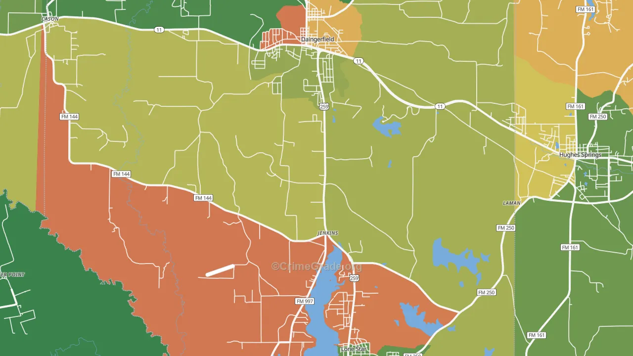 Jenkins, TX Map of Theft Rates