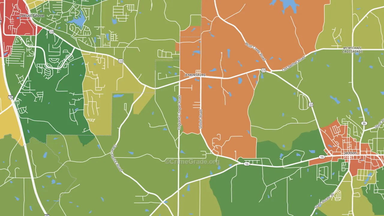 Jenkinsburg, GA Map of Theft Rates