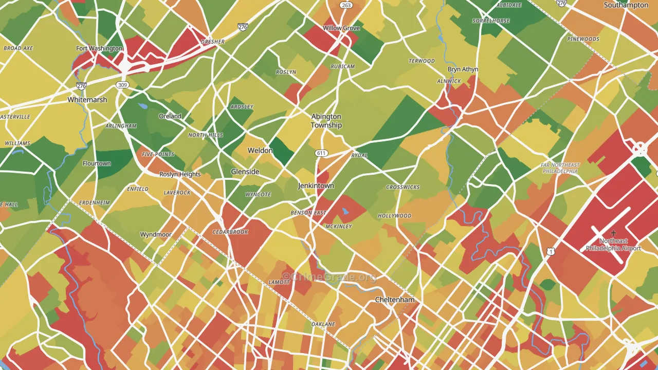 Jenkintown, PA Map of Theft Rates