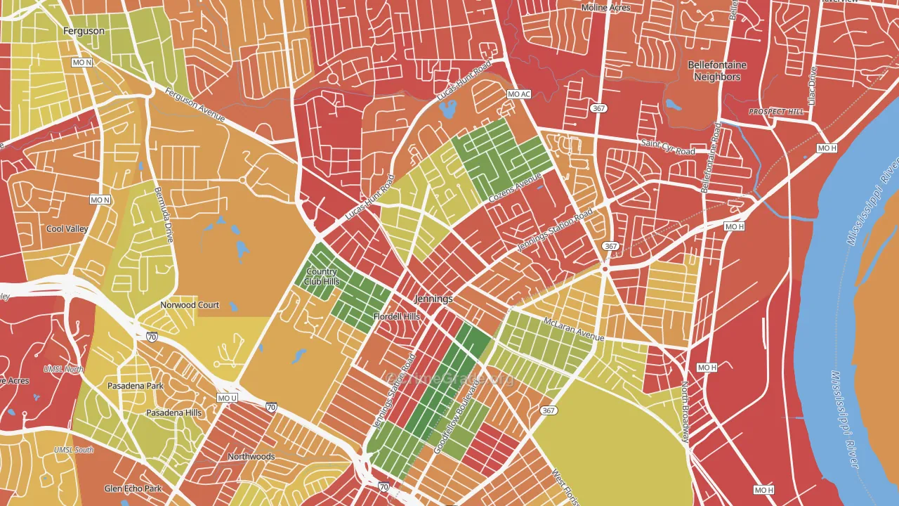 Jennings, MO Map of Theft Rates