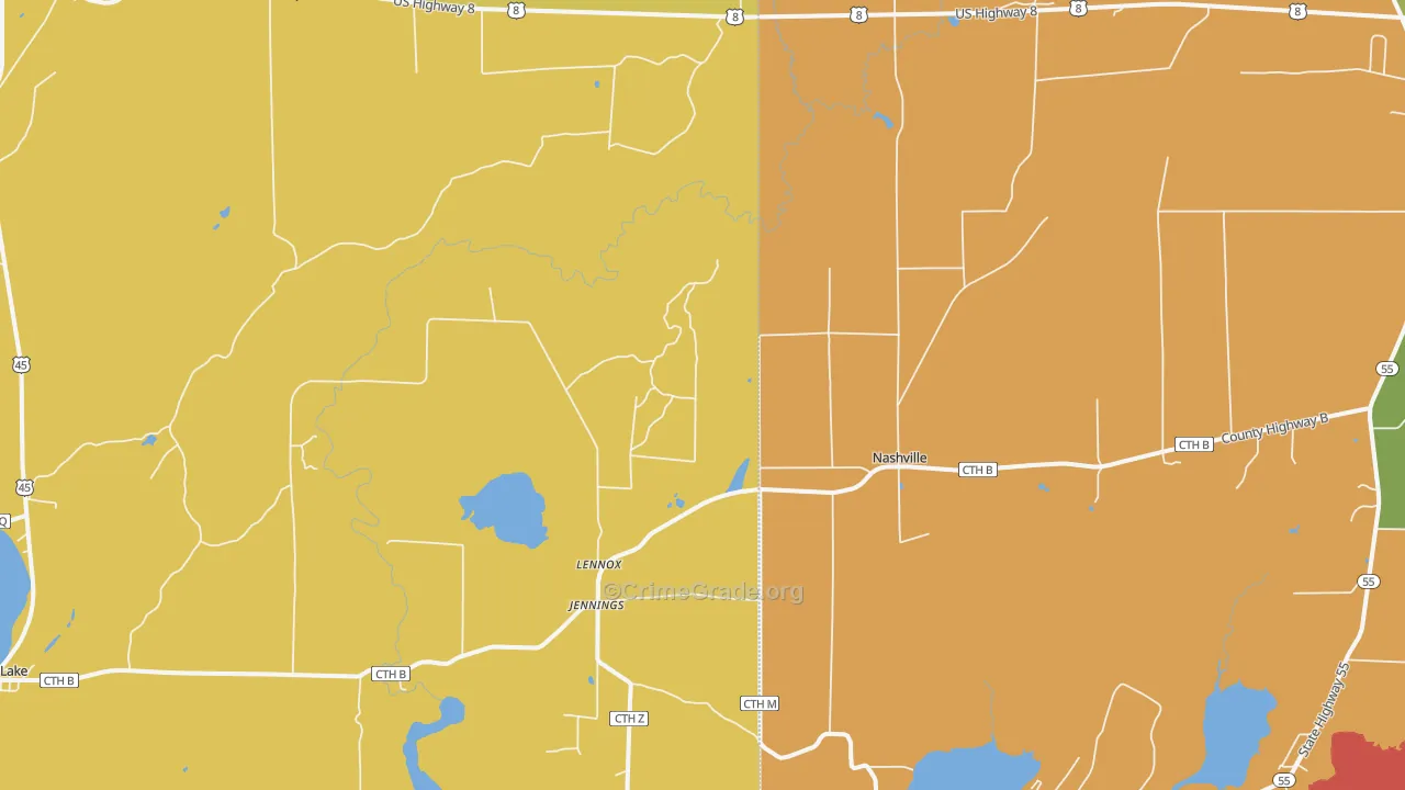 Jennings, WI Map of Theft Rates