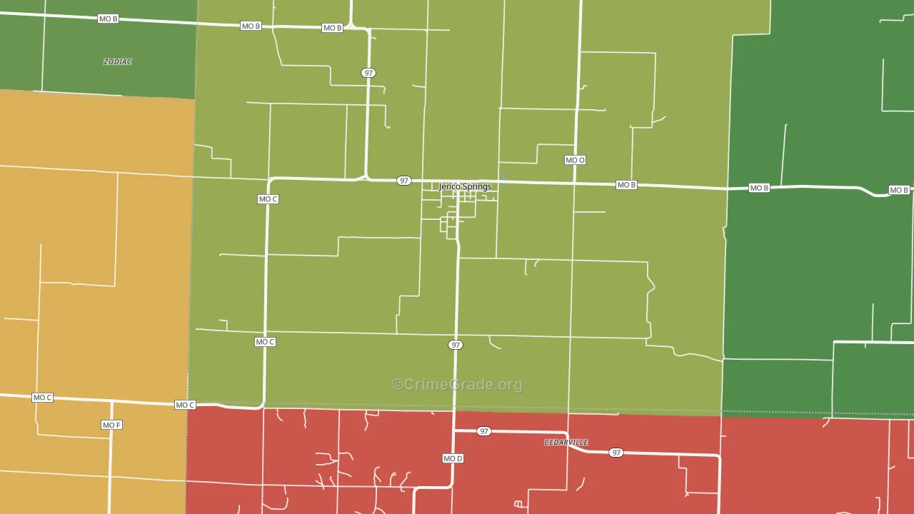Jerico Springs, MO Map of Theft Rates