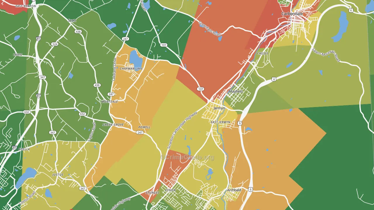 Jermyn, PA Map of Theft Rates