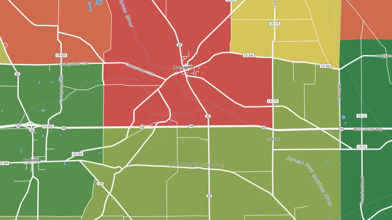 Jeromesville, OH Map of Theft Rates