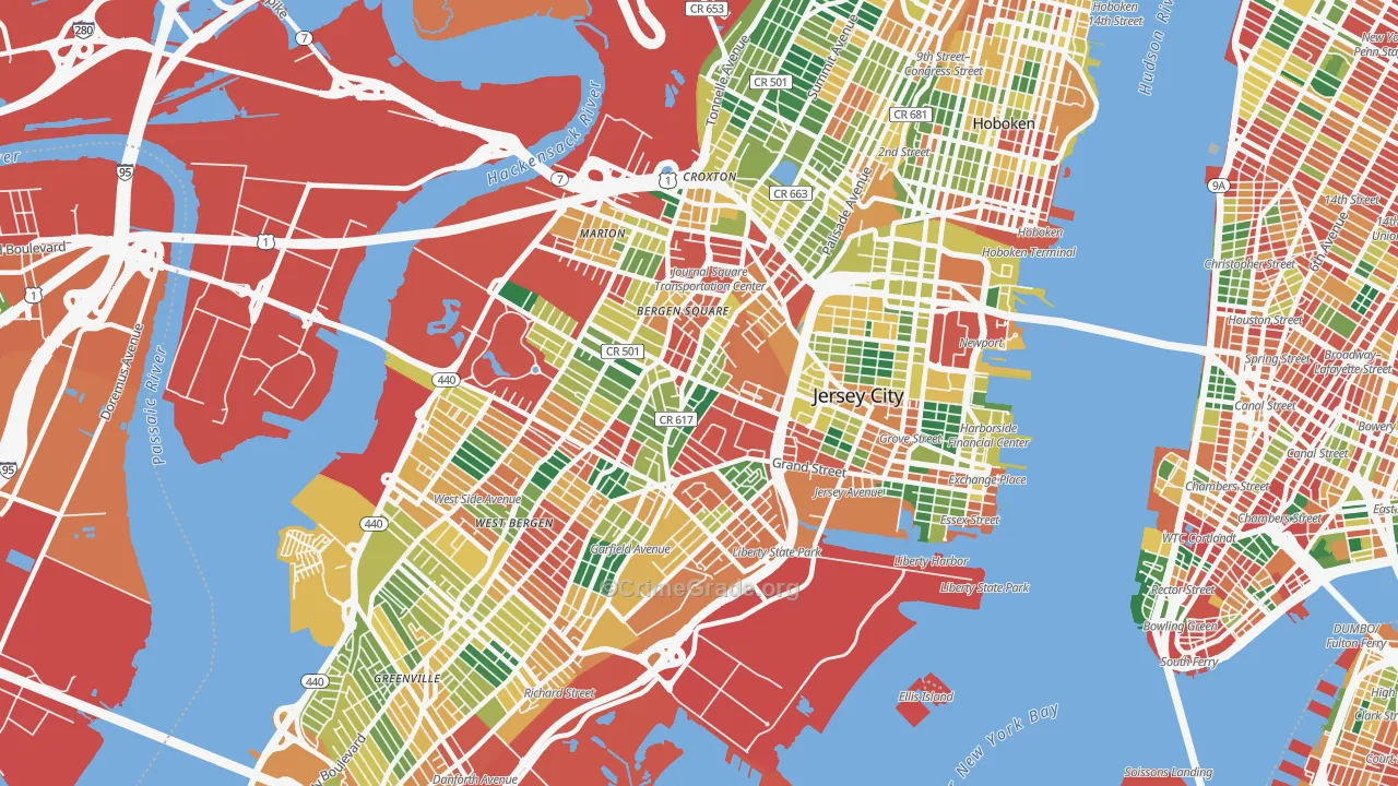 Jersey City, NJ Map of Theft Rates