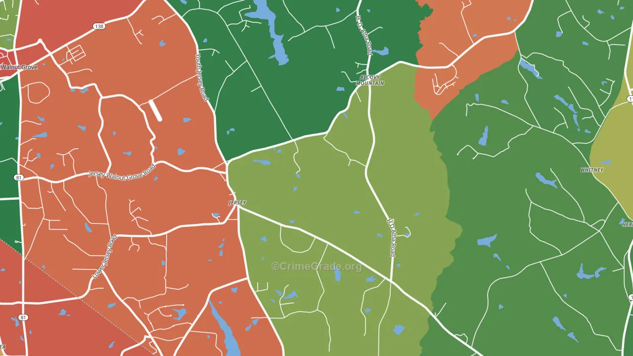 Jersey, GA Map of Theft Rates
