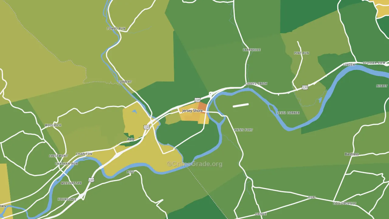 Jersey Shore, PA Map of Theft Rates