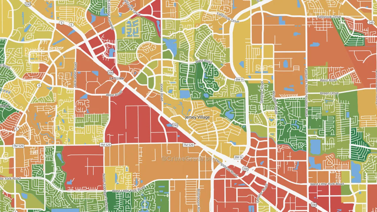 Jersey Village, TX Map of Theft Rates
