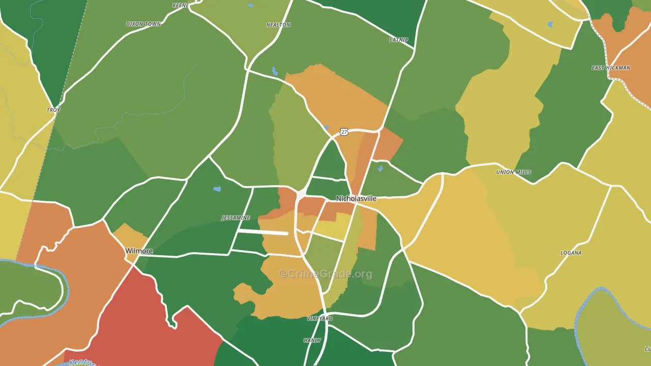 Jessamine County, KY Map of Theft Rates