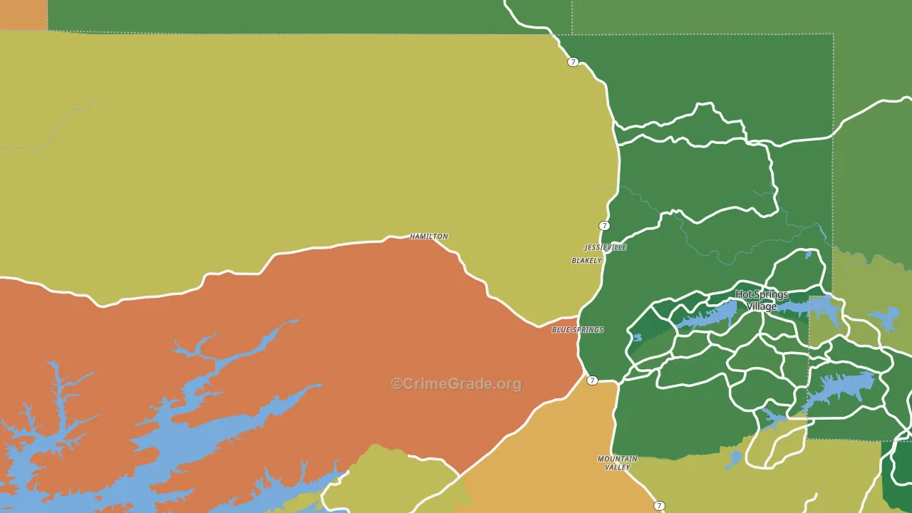 Jessieville, AR Map of Theft Rates