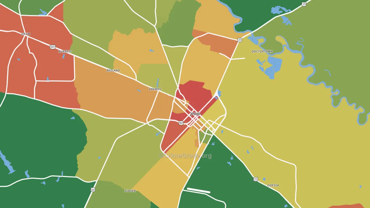 Jesup, GA Map of Theft Rates