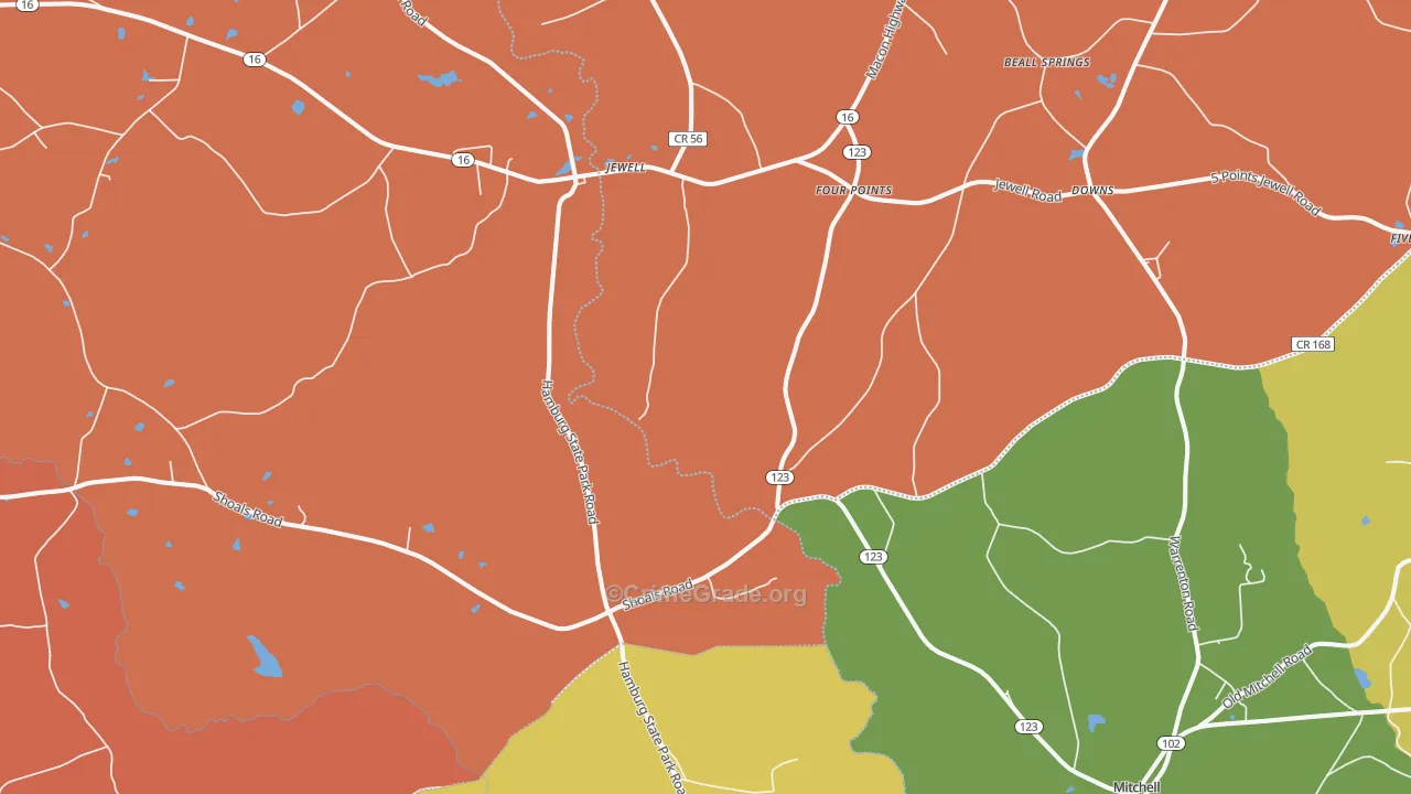 Jewell, GA Map of Theft Rates