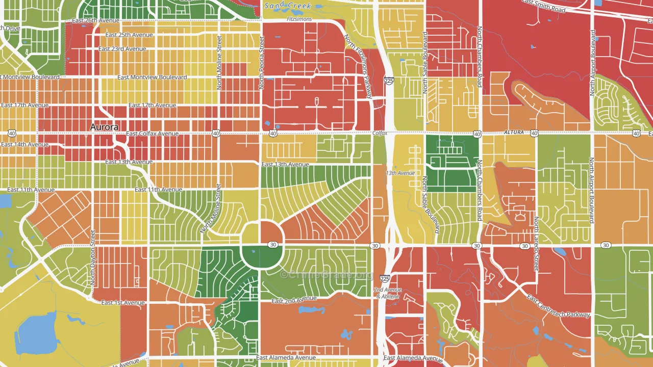 Jewell Heights-Hoffman Heights, Aurora, CO Map of Theft Rates