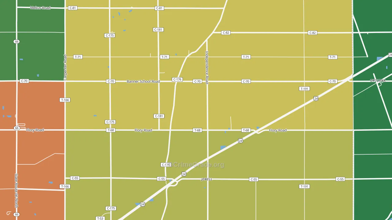 Jewell, OH Map of Theft Rates