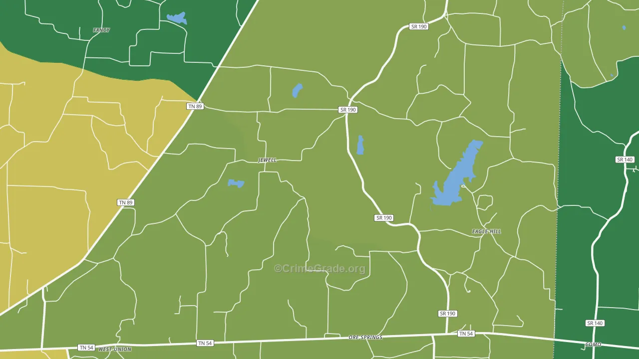 Jewell, TN Map of Theft Rates
