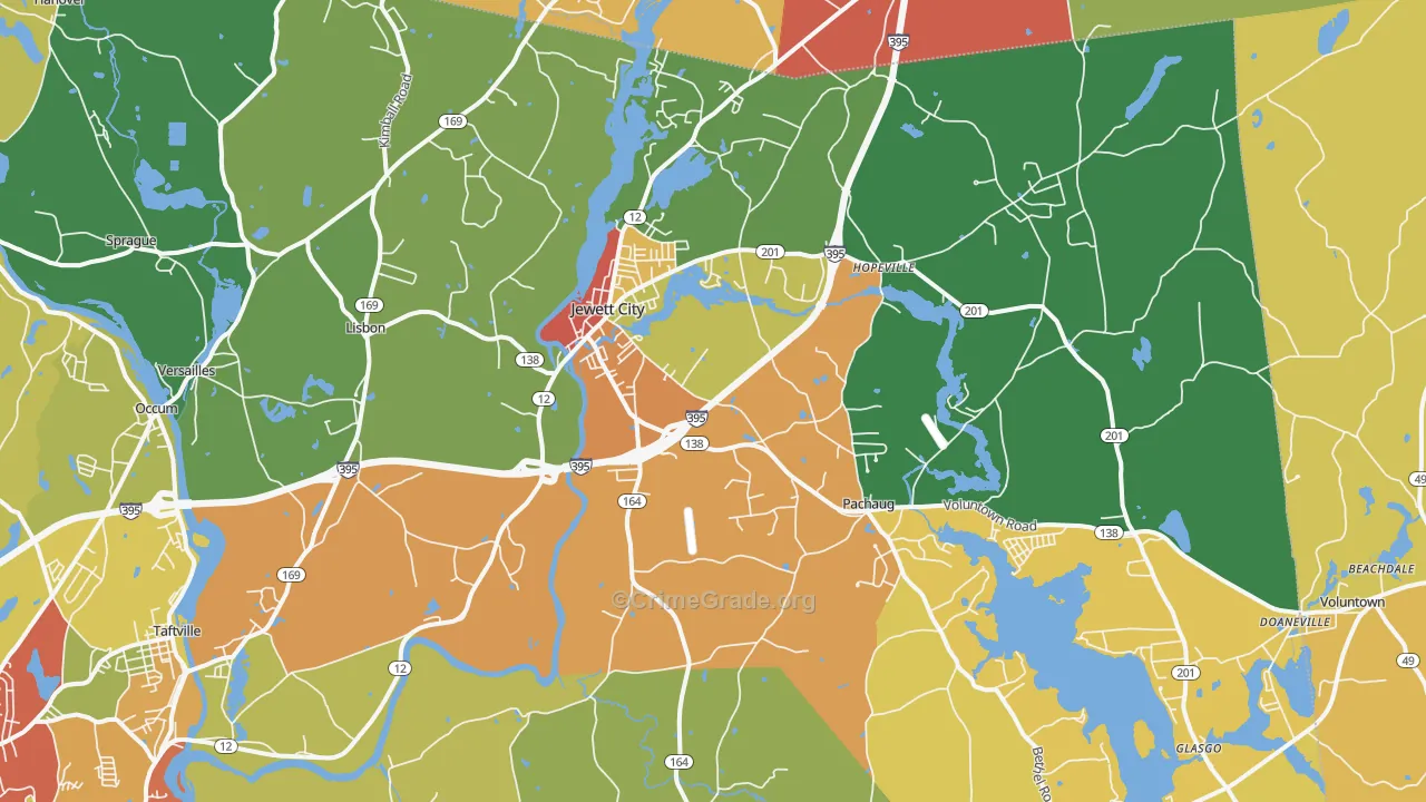 Jewett City, CT Map of Theft Rates