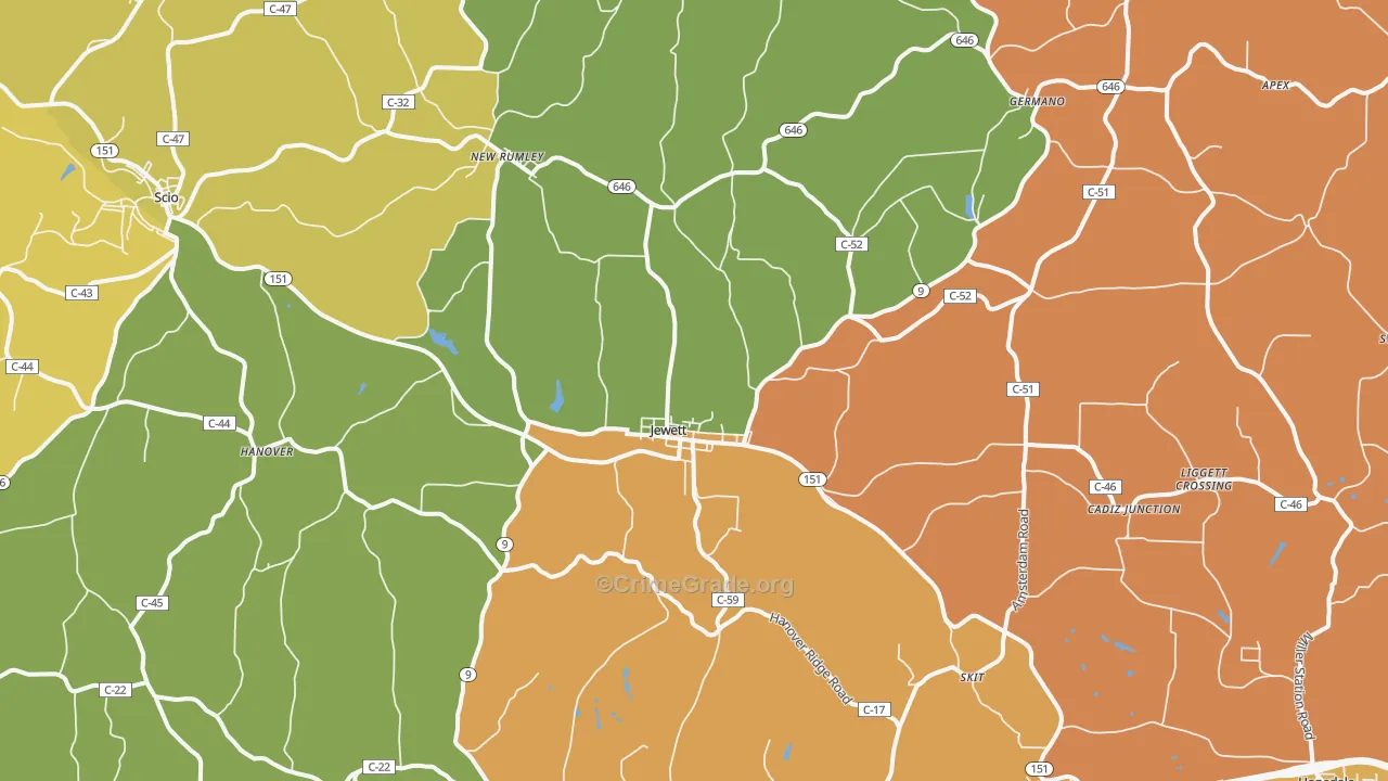 Jewett, OH Map of Theft Rates