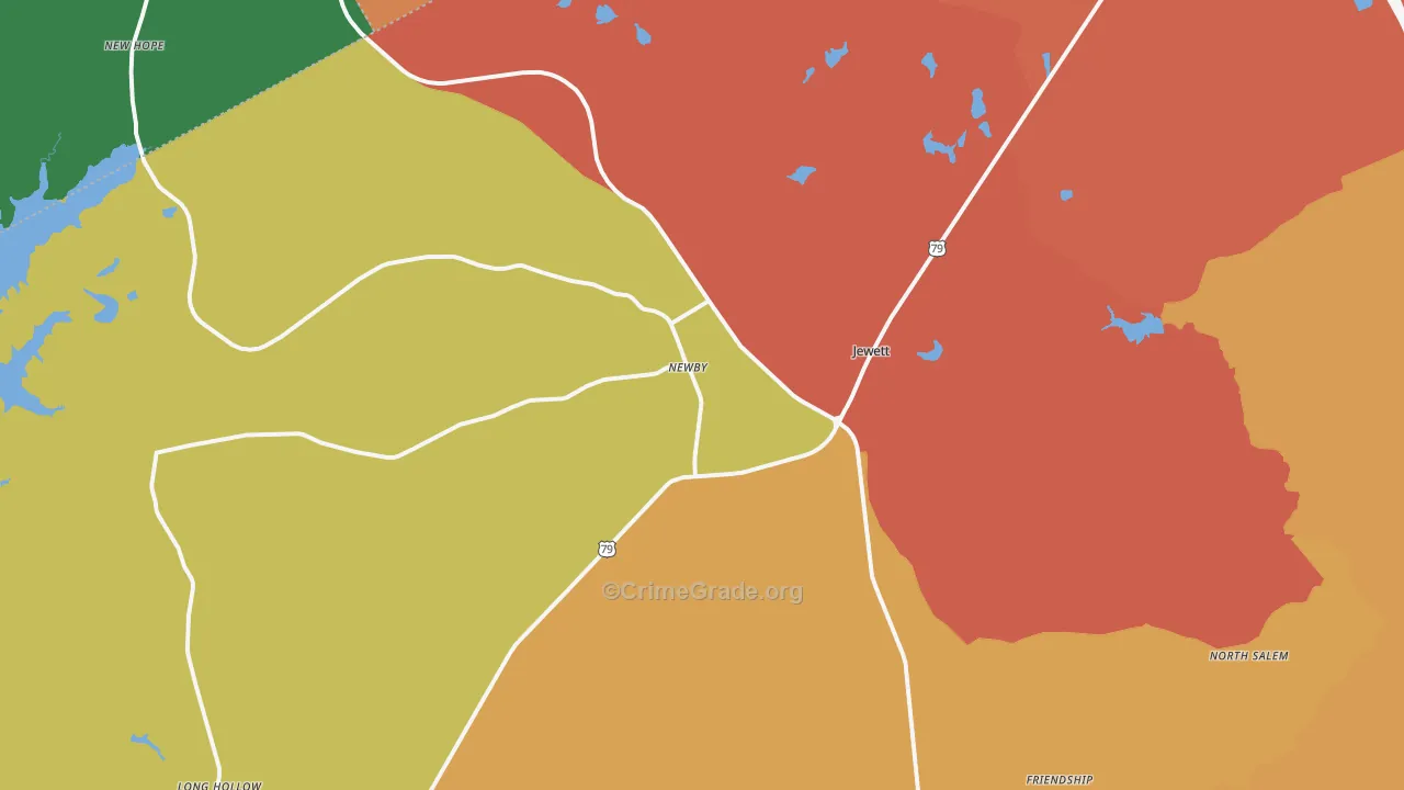 Jewett, TX Map of Theft Rates