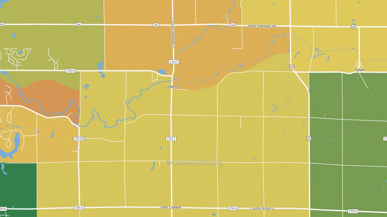 Jewett, WI Map of Theft Rates