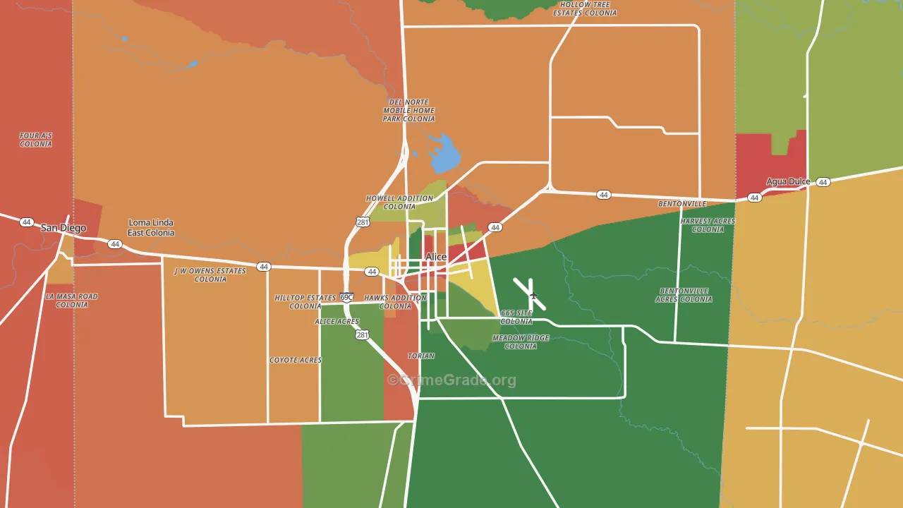Jim Wells County, TX Map of Theft Rates