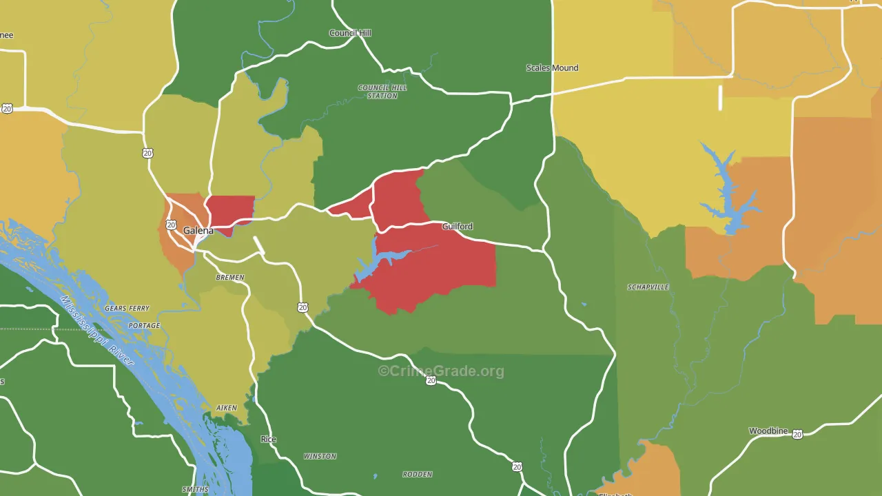 Jo Daviess County, IL Map of Theft Rates