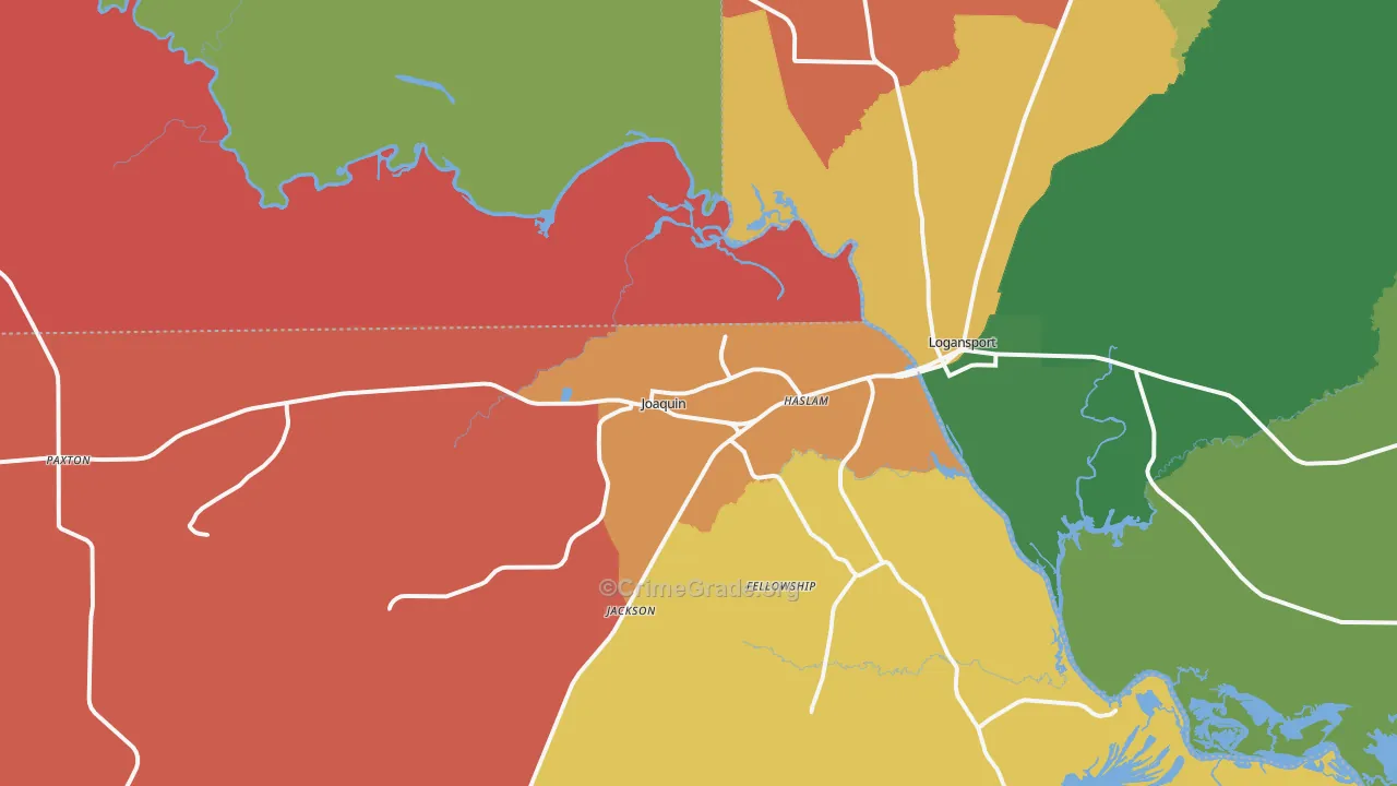 Joaquin, TX Map of Theft Rates