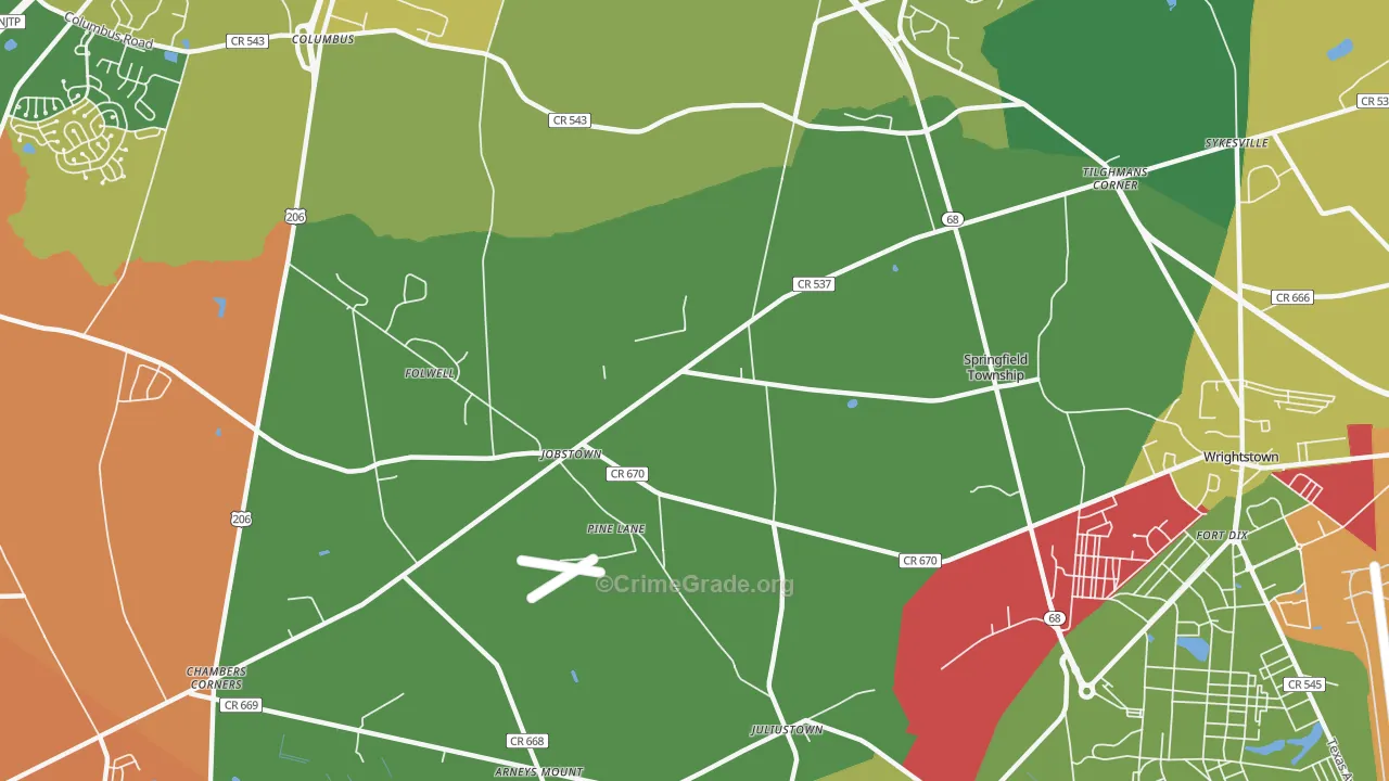 Jobstown, NJ Map of Theft Rates