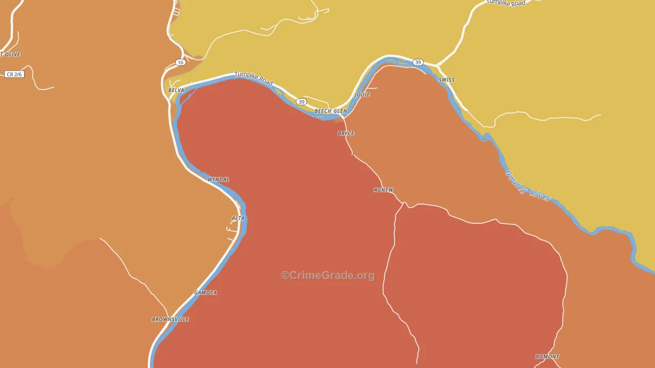 Jodie, WV Map of Theft Rates