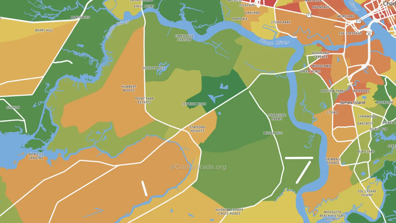 Johns Island, SC Map of Theft Rates
