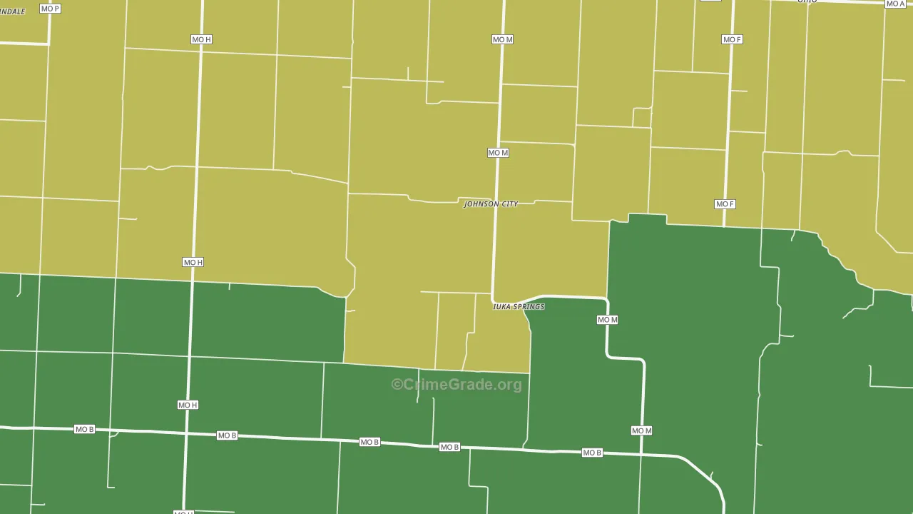 Johnson City, MO Map of Theft Rates
