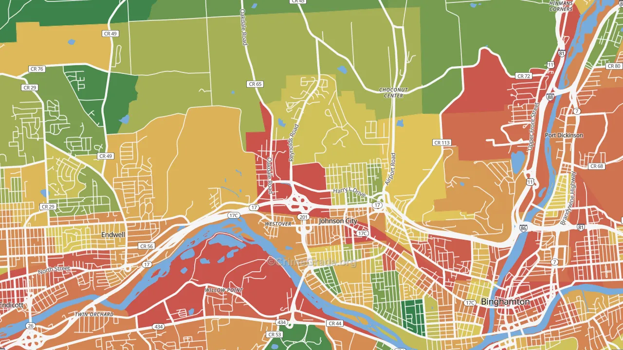 Johnson City, NY Map of Theft Rates