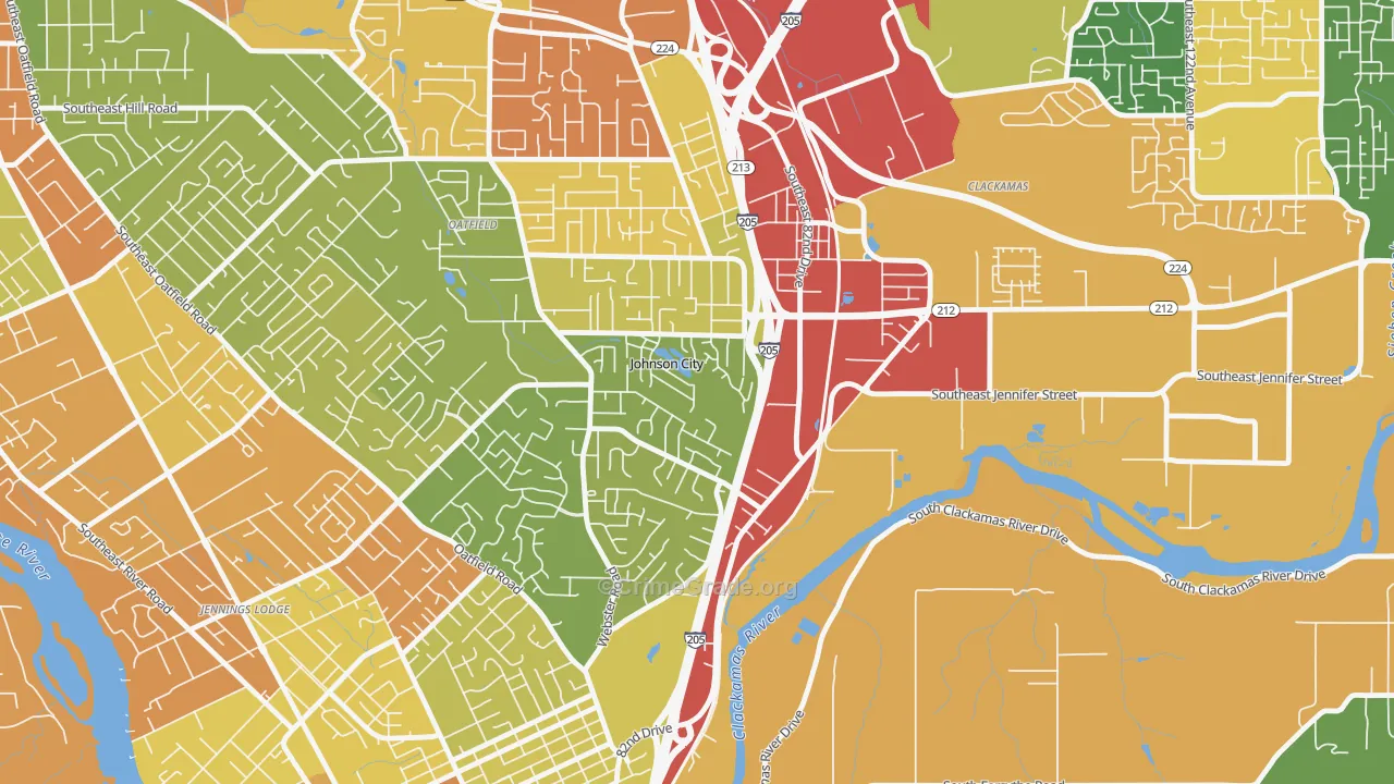 Johnson City, OR Map of Theft Rates