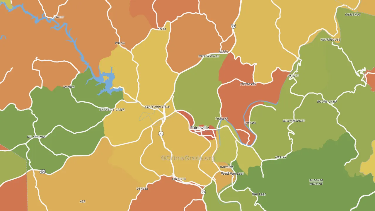 Johnson County, KY Map of Theft Rates