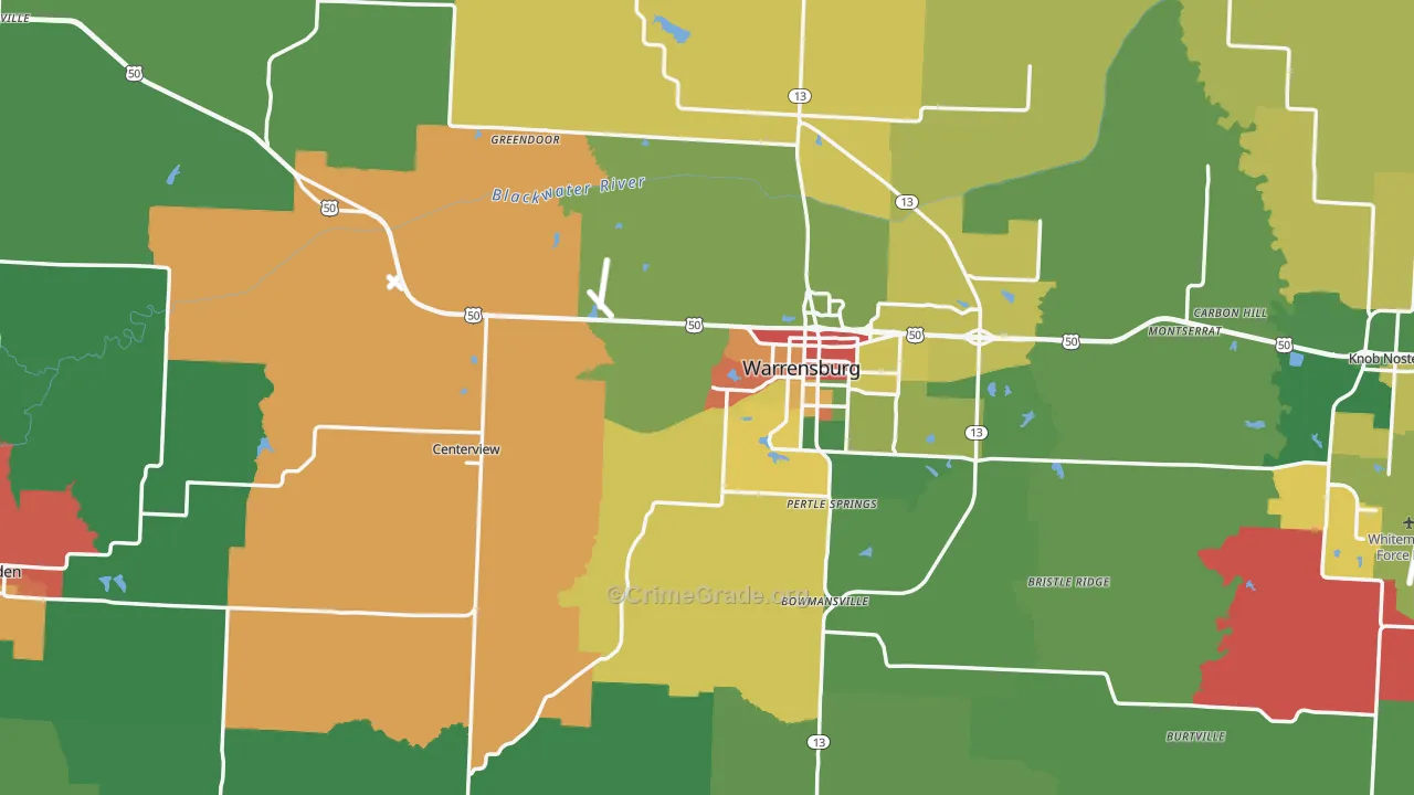 Johnson County, MO Map of Theft Rates