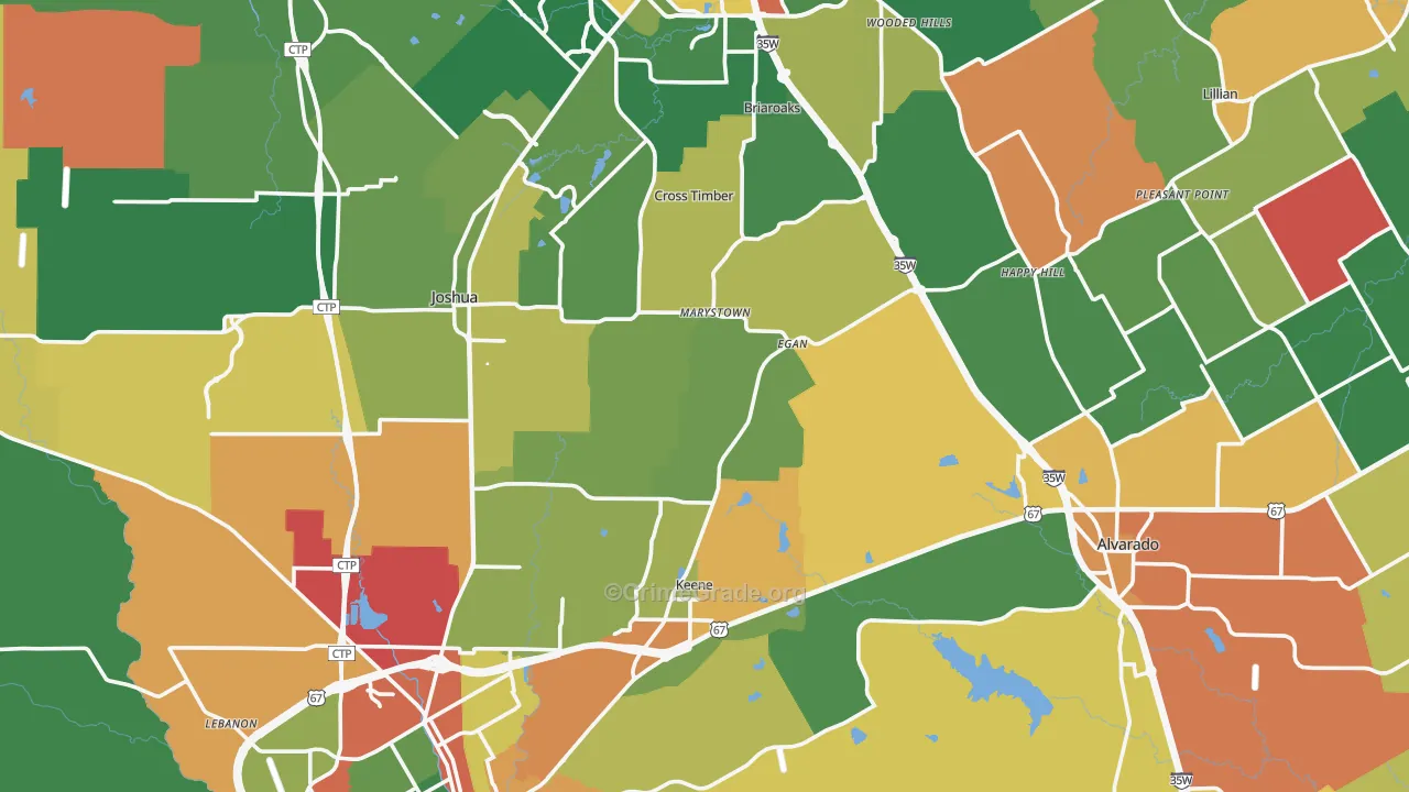 Johnson County, TX Map of Theft Rates