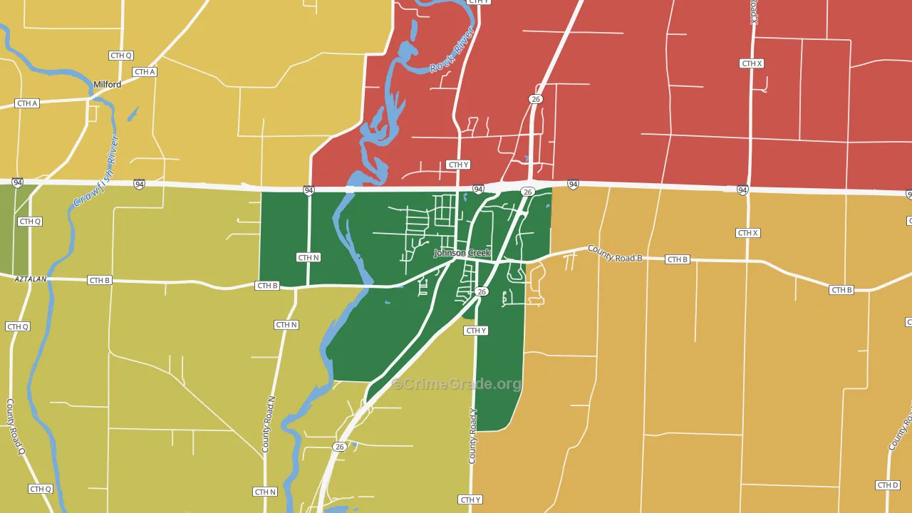 Johnson Creek, WI Map of Theft Rates