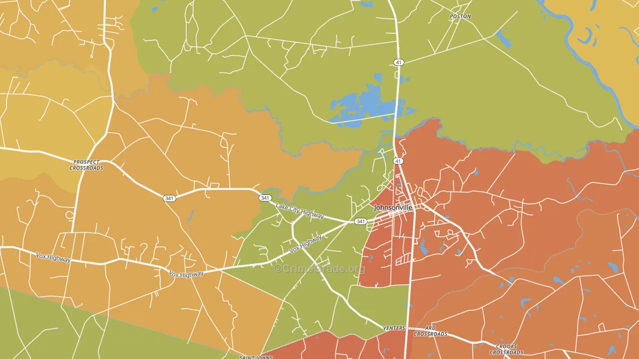 Johnsonville, SC Map of Theft Rates