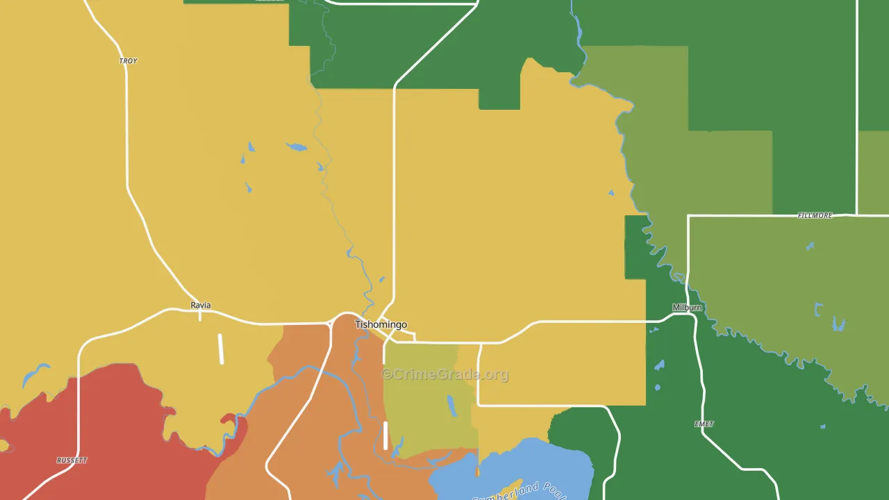 Johnston County, OK Map of Theft Rates
