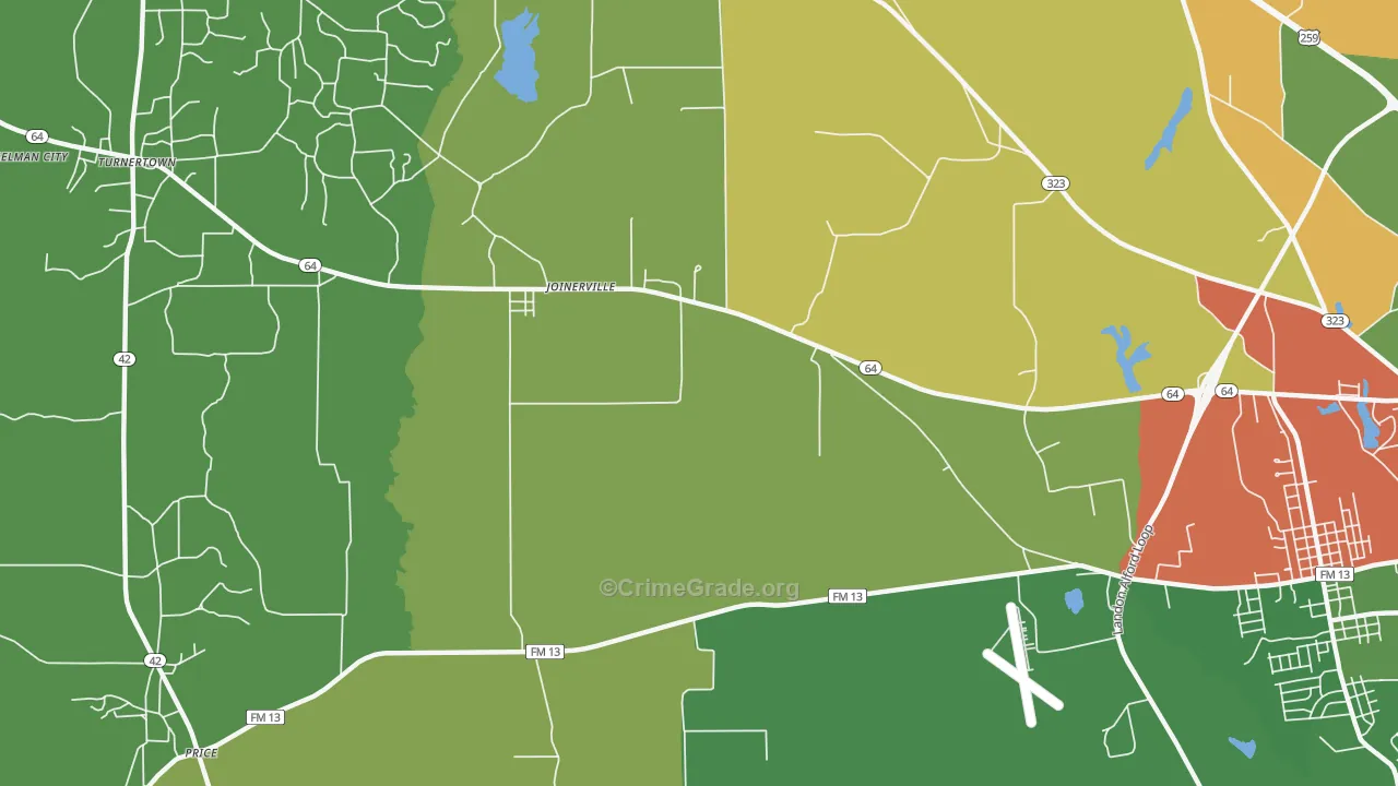 Joinerville, TX Map of Theft Rates