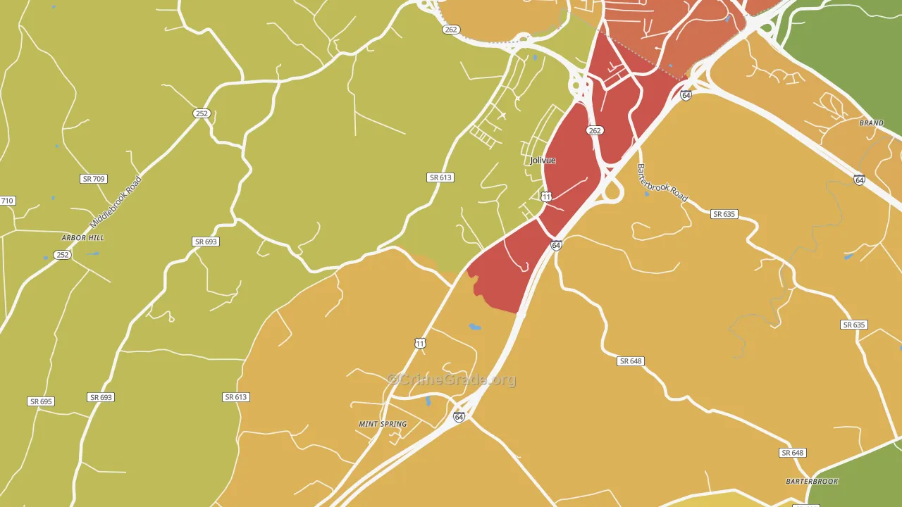 Jolivue, VA Map of Theft Rates