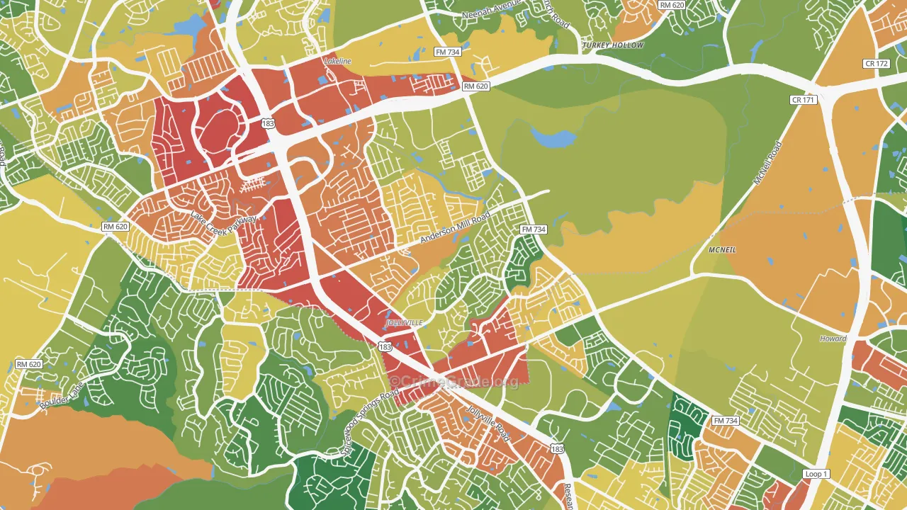 Jollyville, TX Map of Theft Rates
