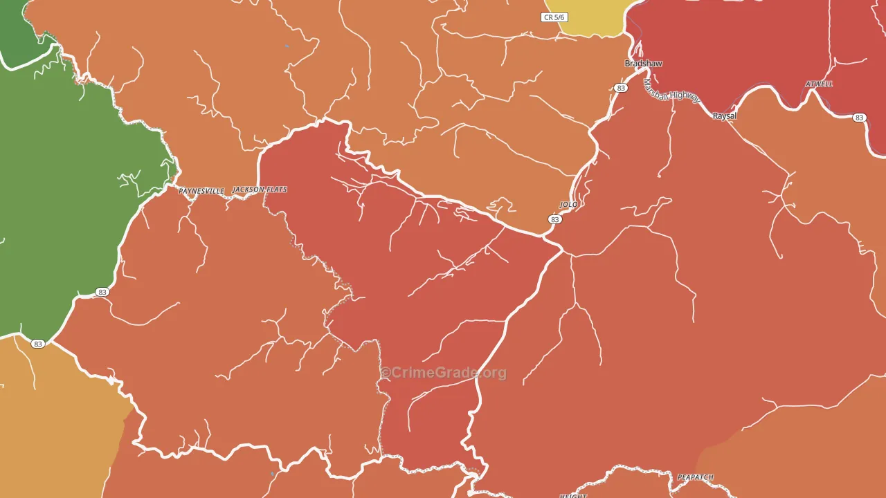 Jolo, WV Map of Theft Rates