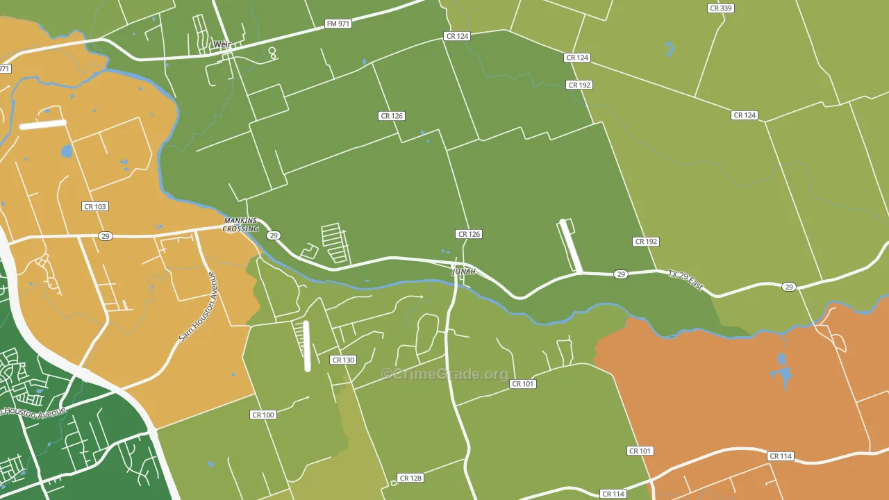 Jonah, TX Map of Theft Rates