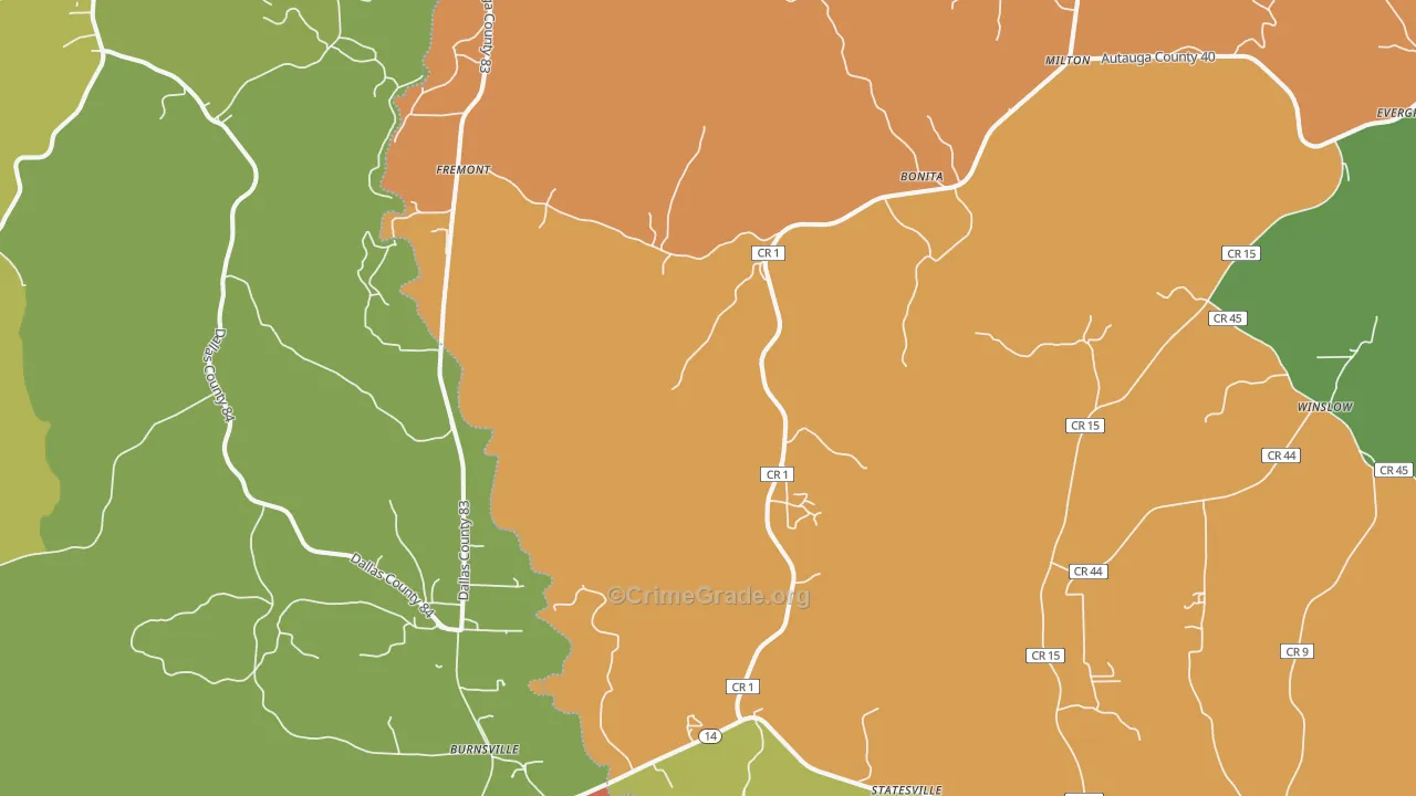 Jones, AL Map of Theft Rates
